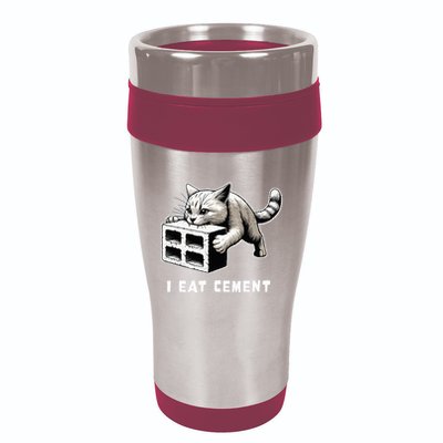 I Eat Cement Cursed Cat Funny Weird Meme 16oz Travel Tumbler