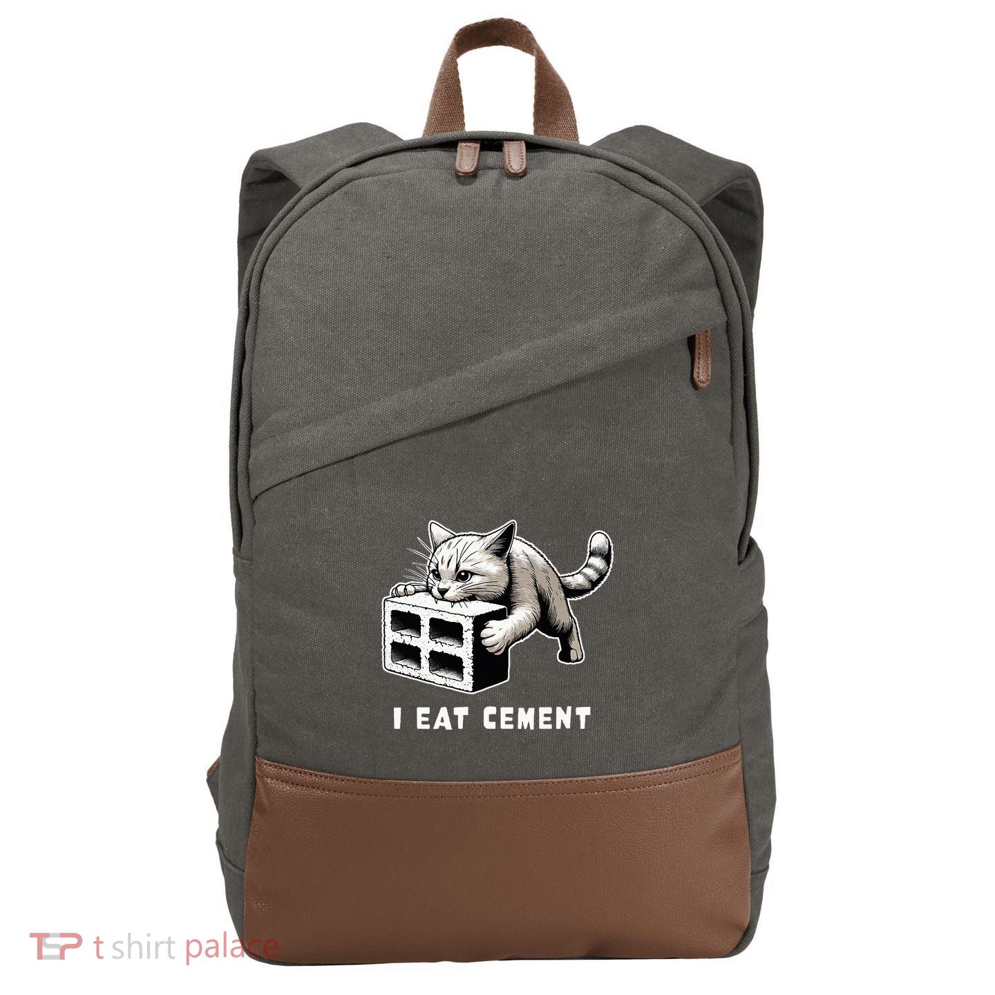 I Eat Cement Cursed Cat Funny Weird Meme Cotton Canvas Backpack