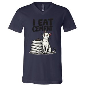 I Eat Cement Funny Meme Cat V-Neck T-Shirt