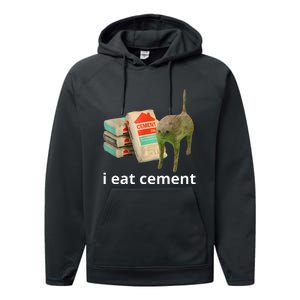 I Eat Cement Cursed Cat Funny Oddly Specific Meme Performance Fleece Hoodie