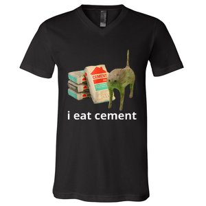 I Eat Cement Cursed Cat Funny Oddly Specific Meme V-Neck T-Shirt