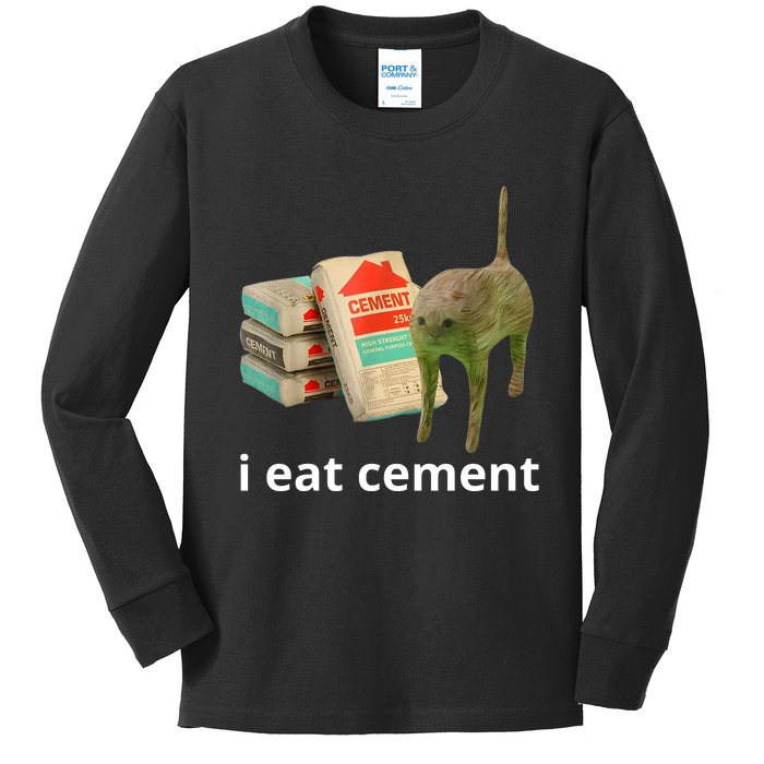 I Eat Cement Cursed Cat Funny Oddly Specific Meme Kids Long Sleeve Shirt