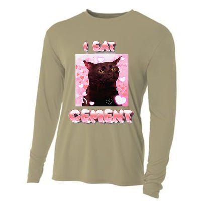 I Eat Cement Funny Cat Meme Internet Memes Humorous Joke Pun Cooling Performance Long Sleeve Crew