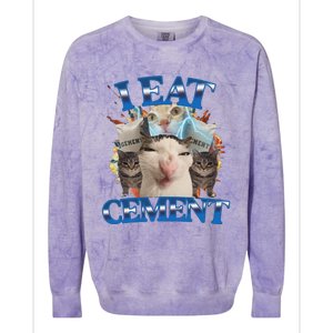 I Eat Cement Cursed Cat Funny Oddly Specific Dank Meme Colorblast Crewneck Sweatshirt