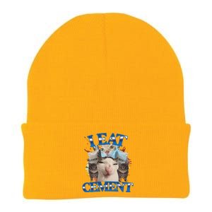 I Eat Cement Cursed Cat Funny Oddly Specific Dank Meme Knit Cap Winter Beanie