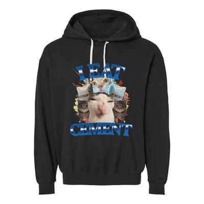 I Eat Cement Cursed Cat Funny Oddly Specific Dank Meme Garment-Dyed Fleece Hoodie