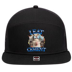 I Eat Cement Cursed Cat Funny Oddly Specific Dank Meme 7 Panel Mesh Trucker Snapback Hat