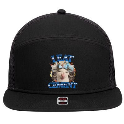 I Eat Cement Cursed Cat Funny Oddly Specific Dank Meme 7 Panel Mesh Trucker Snapback Hat