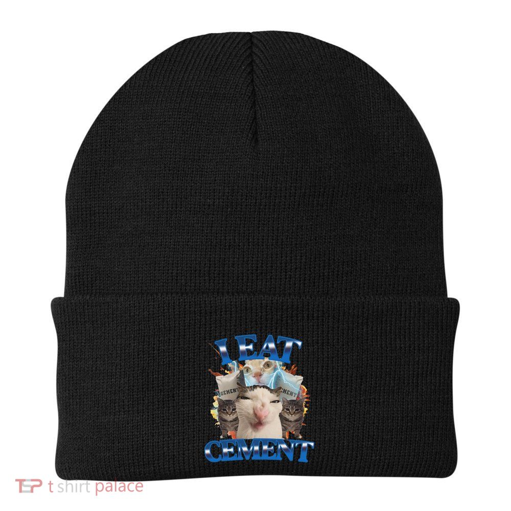 I Eat Cement Cursed Cat Funny Oddly Specific Dank Meme Beanie