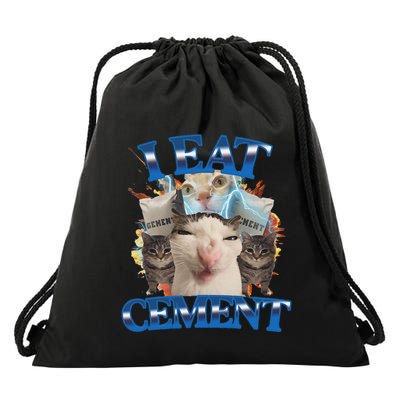 I Eat Cement Cursed Cat Funny Oddly Specific Dank Meme Drawstring Bag