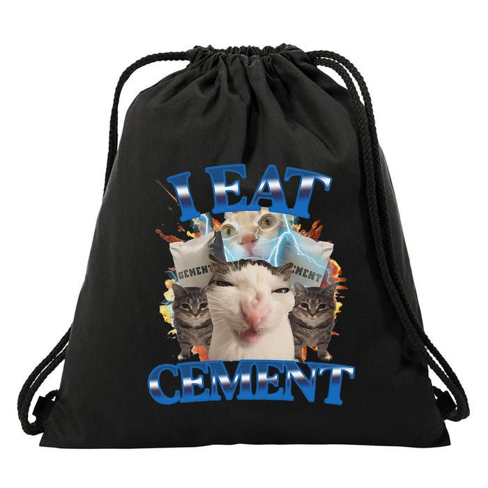 I Eat Cement Cursed Cat Funny Oddly Specific Dank Meme Drawstring Bag
