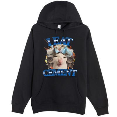 I Eat Cement Cursed Cat Funny Oddly Specific Dank Meme Premium Pullover Hoodie