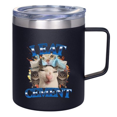 I Eat Cement Cursed Cat Funny Oddly Specific Dank Meme 12oz Stainless Steel Coffee Mug