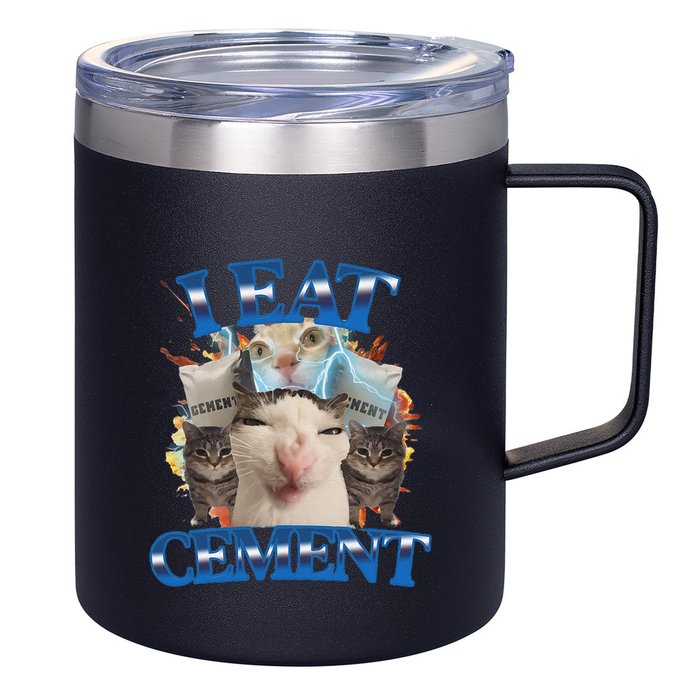 I Eat Cement Cursed Cat Funny Oddly Specific Dank Meme 12oz Stainless Steel Coffee Mug