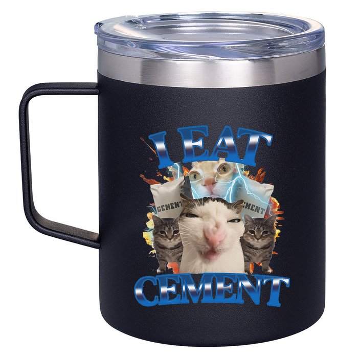 I Eat Cement Cursed Cat Funny Oddly Specific Dank Meme 12oz Stainless Steel Coffee Mug