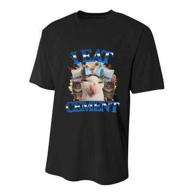 I Eat Cement Cursed Cat Funny Oddly Specific Dank Meme Youth Performance Sprint T-Shirt