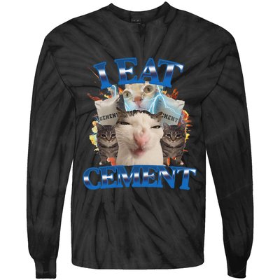I Eat Cement Cursed Cat Funny Oddly Specific Dank Meme Tie-Dye Long Sleeve Shirt