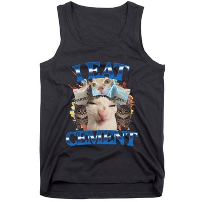 I Eat Cement Cursed Cat Funny Oddly Specific Dank Meme Tank Top