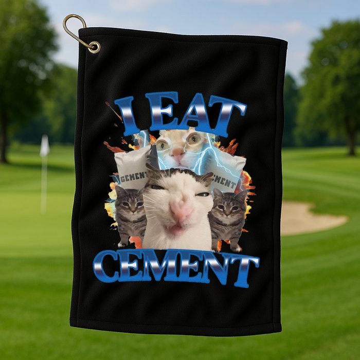 I Eat Cement Cursed Cat Funny Oddly Specific Dank Meme Golf Towel