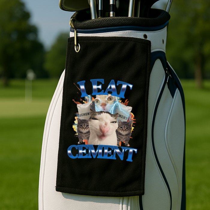 I Eat Cement Cursed Cat Funny Oddly Specific Dank Meme Golf Towel