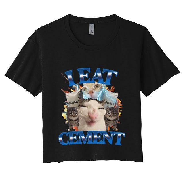 I Eat Cement Cursed Cat Funny Oddly Specific Dank Meme Crop Top