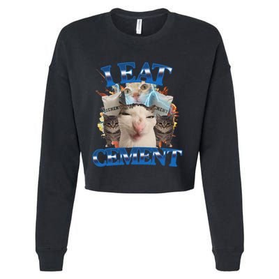 I Eat Cement Cursed Cat Funny Oddly Specific Dank Meme Cropped Pullover Crew