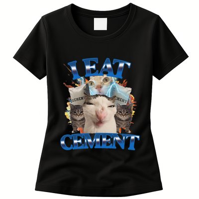 I Eat Cement Cursed Cat Funny Oddly Specific Dank Meme Womens T-Shirt