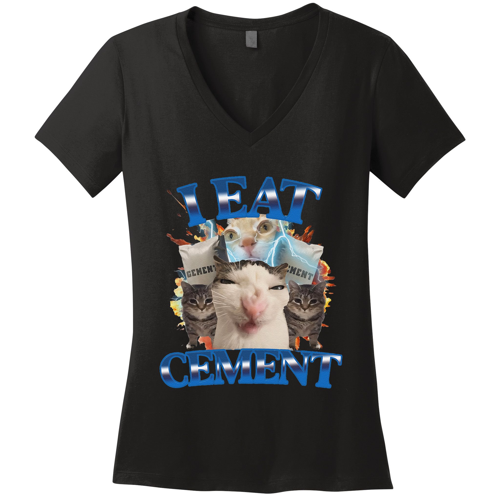 I Eat Cement Cursed Cat Funny Oddly Specific Dank Meme Women's V-Neck T-Shirt