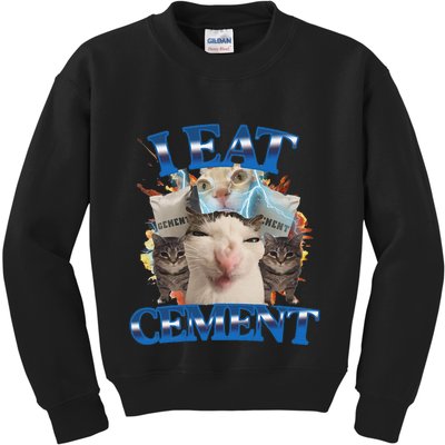 I Eat Cement Cursed Cat Funny Oddly Specific Dank Meme Kids Sweatshirt