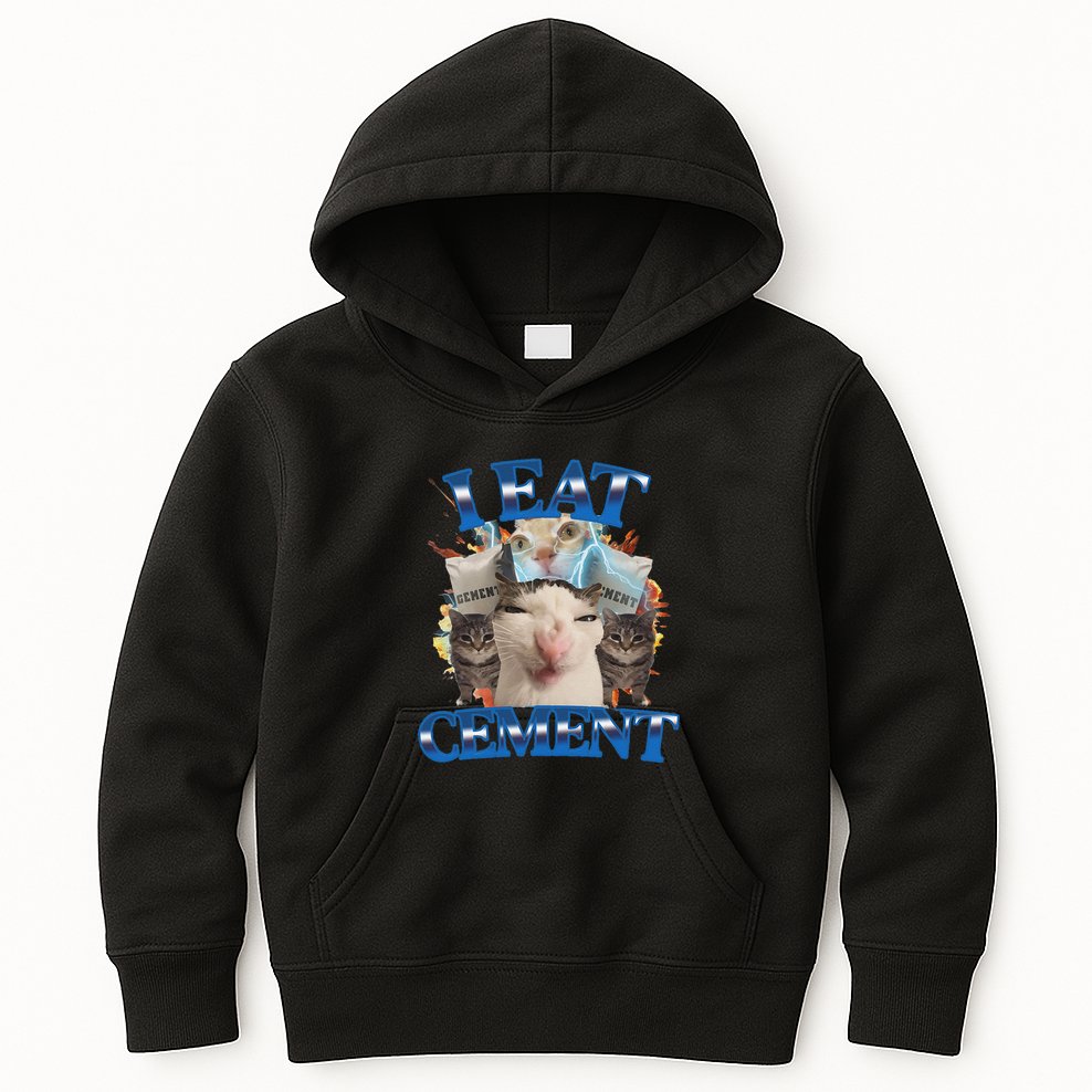 I Eat Cement Cursed Cat Funny Oddly Specific Dank Meme Kids Hoodie
