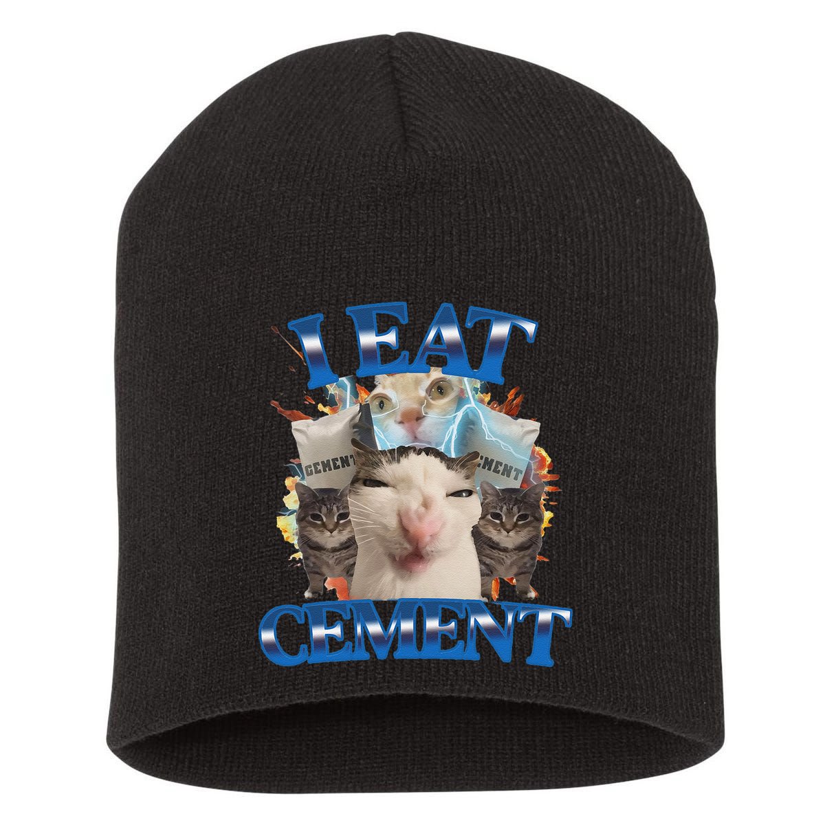 I Eat Cement Cursed Cat Funny Oddly Specific Dank Meme Short Acrylic Beanie