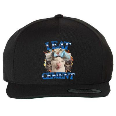 I Eat Cement Cursed Cat Funny Oddly Specific Dank Meme Wool Snapback Cap