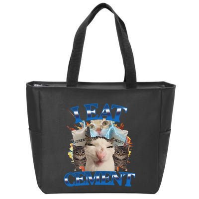 I Eat Cement Cursed Cat Funny Oddly Specific Dank Meme Zip Tote Bag