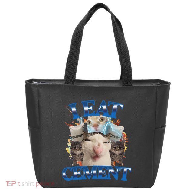 I Eat Cement Cursed Cat Funny Oddly Specific Dank Meme Zip Tote Bag