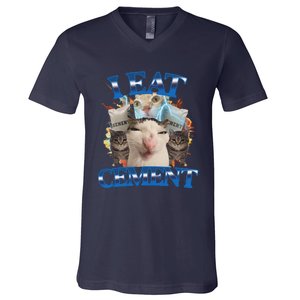 I Eat Cement Cursed Cat Funny Oddly Specific Dank Meme V-Neck T-Shirt