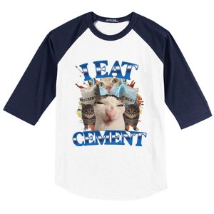 I Eat Cement Cursed Cat Funny Oddly Specific Dank Meme Baseball Sleeve Shirt