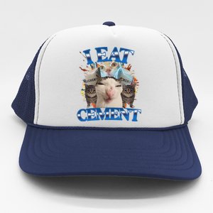 I Eat Cement Cursed Cat Funny Oddly Specific Dank Meme Trucker Hat