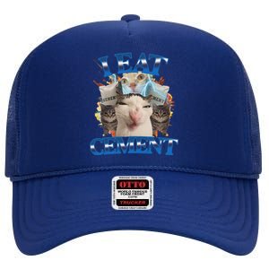 I Eat Cement Cursed Cat Funny Oddly Specific Dank Meme High Crown Mesh Back Trucker Hat