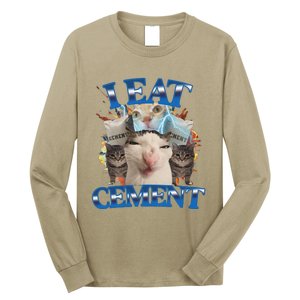 I Eat Cement Cursed Cat Funny Oddly Specific Dank Meme Long Sleeve Shirt