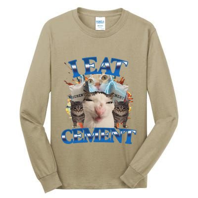 I Eat Cement Cursed Cat Funny Oddly Specific Dank Meme Tall Long Sleeve T-Shirt