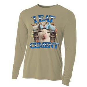 I Eat Cement Cursed Cat Funny Oddly Specific Dank Meme Cooling Performance Long Sleeve Crew