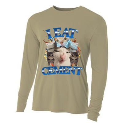 I Eat Cement Cursed Cat Funny Oddly Specific Dank Meme Cooling Performance Long Sleeve Crew