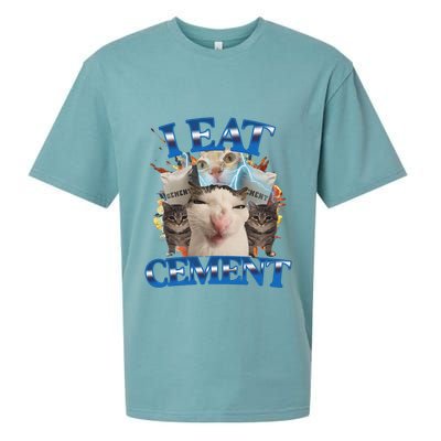 I Eat Cement Cursed Cat Funny Oddly Specific Dank Meme Sueded Cloud Jersey T-Shirt