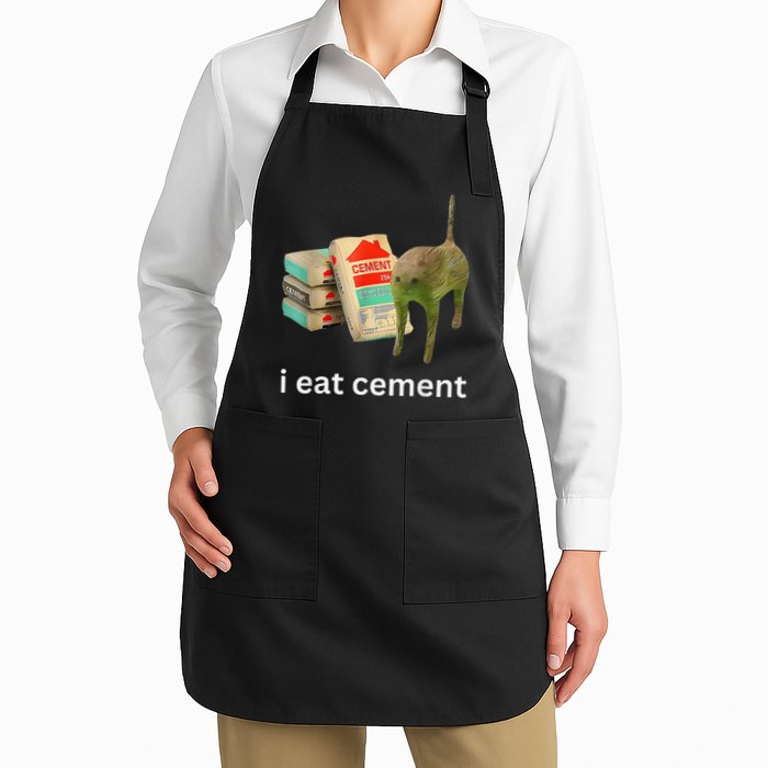 I Eat Cement Cursed Cat Funny Meme Full-Length Apron With Pockets