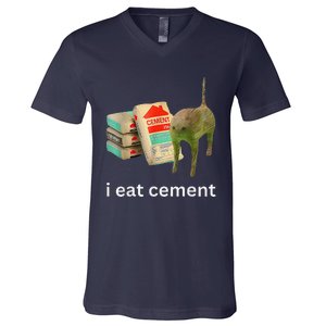 I Eat Cement Cursed Cat Funny Meme V-Neck T-Shirt