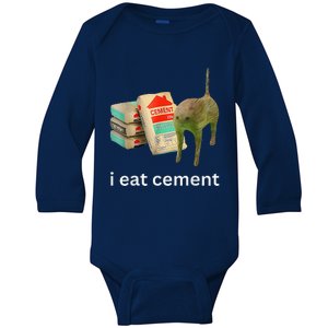 I Eat Cement Cursed Cat Funny Meme Baby Long Sleeve Bodysuit