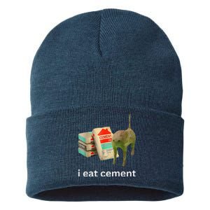 I Eat Cement Cursed Cat Funny Meme Sustainable Knit Beanie