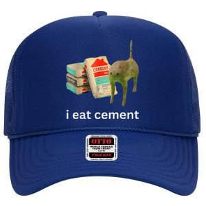 I Eat Cement Cursed Cat Funny Meme High Crown Mesh Back Trucker Hat