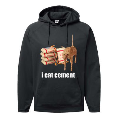 I Eat Cement Cursed Cat Funny Oddly Specific Weird Performance Fleece Hoodie