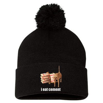 I Eat Cement Cursed Cat Funny Oddly Specific Weird Pom Pom 12in Knit Beanie